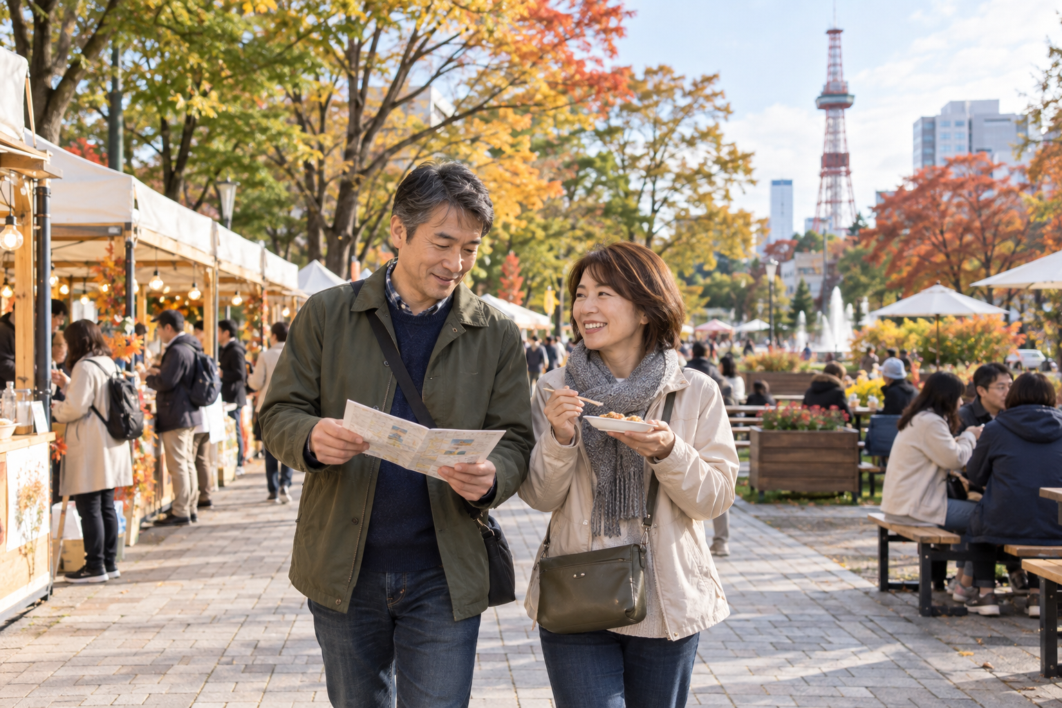 さっぽろオータムフェスト2026を歩く50代の夫婦