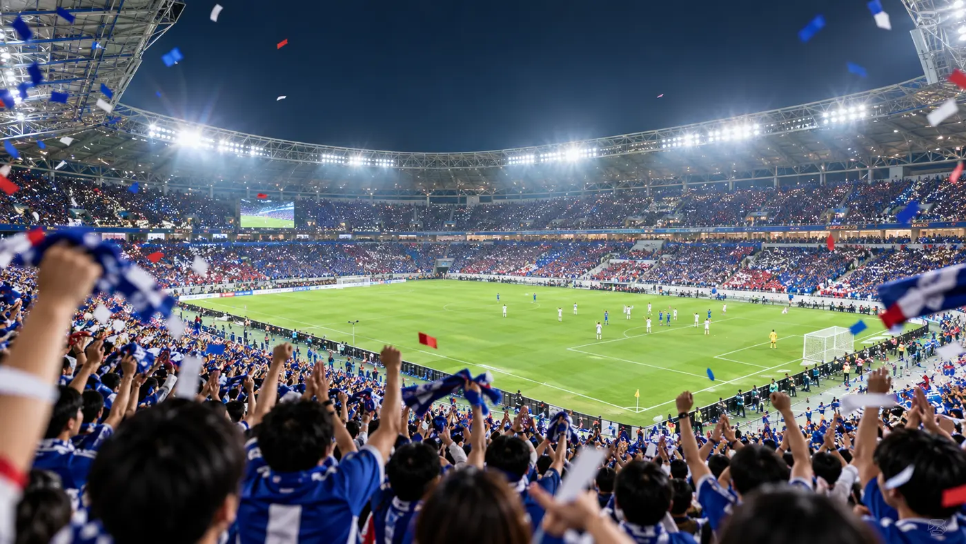 日本代表対ウルグアイ戦をイメージしたサッカースタジアム