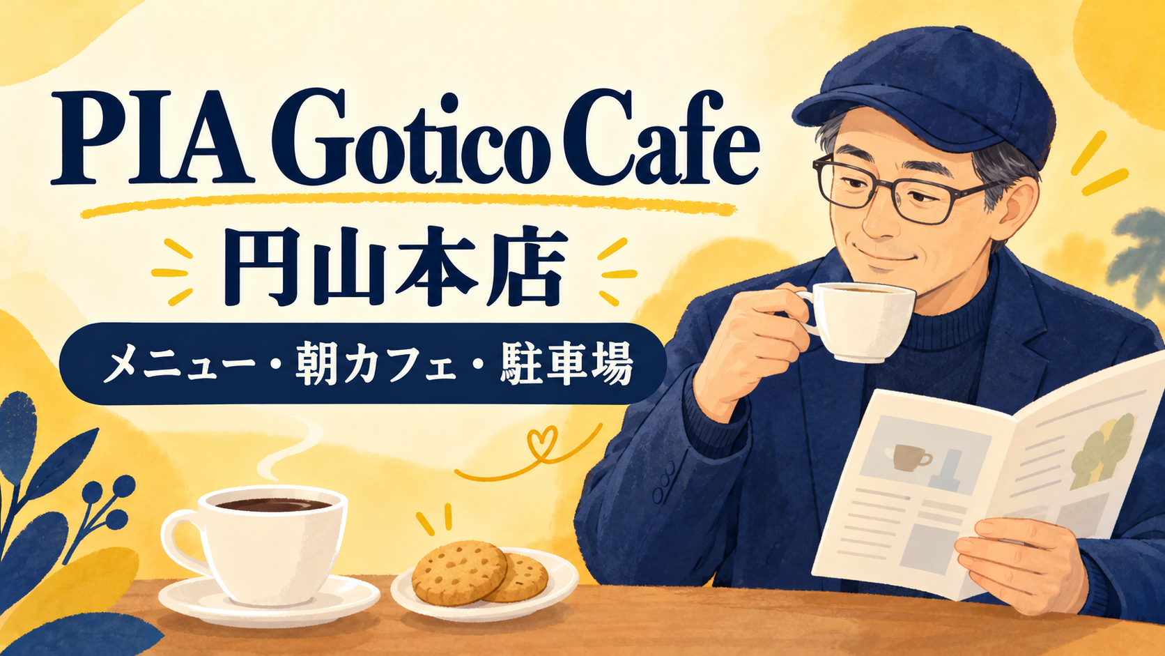 PIA Gotico Cafe 円山本店のメニュー・朝カフェ・駐車場を紹介する案内イラスト