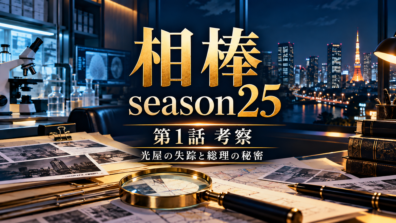 相棒season25第1話考察、光屋の失踪と総理の秘密をテーマにした捜査机のイメージイラスト