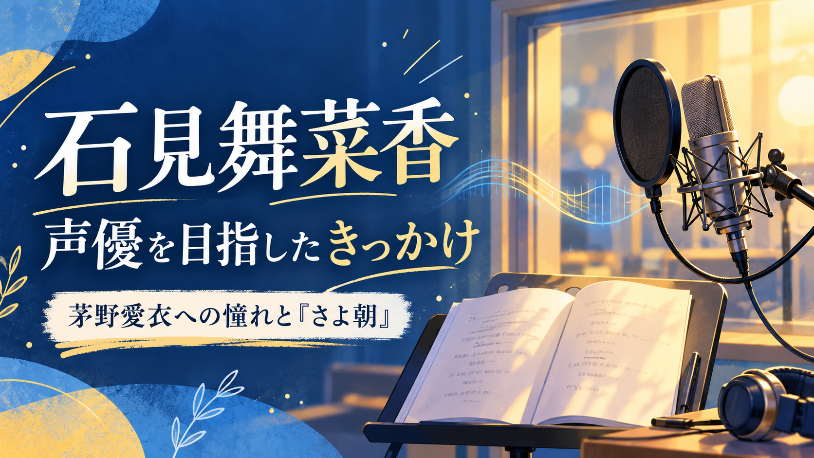 石見舞菜香が声優を目指したきっかけを紹介するマイクと台本のイメージ