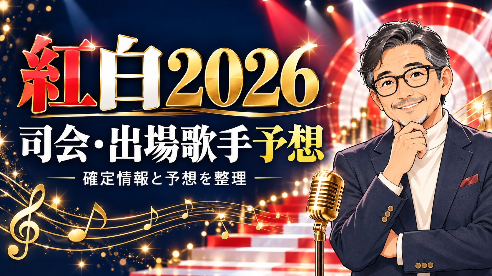 紅白2026の司会と出場歌手予想を整理する記事のイメージイラスト